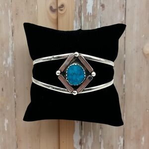 Vintage Sterling Silver Mexico Turquoise Cuff Bracelet 7"